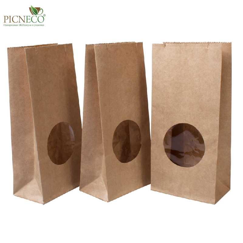 товар Крафт пакет с окном 50 мм, прямоугольное дно, 80*50*170 мм KPR008